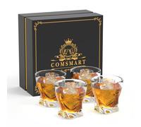 Aspiree Whiskey Glass Set of 4 - Lead-Free Crystal Clear Scotch Glasses 10 oz Glassware with Luxury Gift Box & 4 Drink Coasters & 1 Ice Tong for Drinking Bourbon Malt Cognac Irish Whisky
