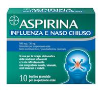 Aspirina Influenza e Naso Chiuso, Granulato per Soluzione Orale, 500mg Acido Acetilsalicilico + 30mg Pseudoefedrina, Effetto Antipiretico e Decongestionante, 10 Bustine - SCADENZA NOVEMBRE 2025