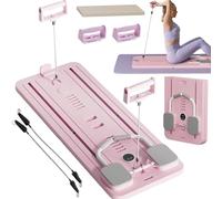 ASQUAR Pilates Reformer Machine Board Set - Attrezzatura Pilates Multifunzionale con Ab Roller, Corda di Resistenza, Timer e Rimbalzo Automatico, Design Pieghevole per Uso Domestico(Rosa)