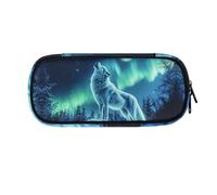 ASQVTIFE Astuccio per la scuola, per ragazze e ragazzi, grande capacità, con scomparti, organizer da scrivania, Lupo Aurora Boreale, L8.8x W1.7x H4.1inches, Lupo Aurora Boreale