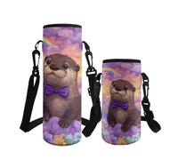 ASQVTIFE Borsa per bottiglia d'acqua in neoprene da 1000 ml con tracolla regolabile, per bambini, con cinghia, disegni di animali, per campeggio, escursionismo, portabottiglie con tracolla