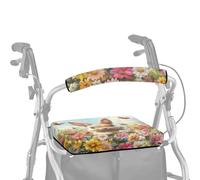 ASQVTIFE Coprisedile e schienale per deambulatore con coniglio, per signora con fiori colorati, copertura morbida antipolvere per anziani in vita assistita, 2 pezzi coperture per maniglie per