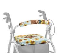 ASQVTIFE Highland Cow Rollator Walker con coprisedile Daisy Walkers per anziani, con set di coprisedili e coprischienale per anziani in vita assistita