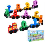 ASQzhuLIWing 12 pezzi Mini treno digitale giocattolo educativo in legno magnetico per bambini, adatto per ragazzi e ragazze