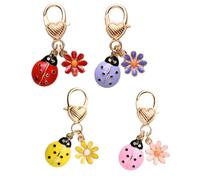 ASQzhuLIWing 4 portachiavi smaltati a forma di coccinella, portachiavi a forma di piccola margherita, accessori per borse di abbigliamento, unisex, regali per gli amanti degli insetti