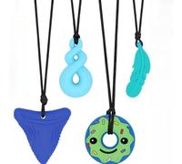 ASQzhuLIWing 4pcs Strumento Sensoriale collana dentizione dente di squalo Morbide collana ambra Autismo Massaggiagengive ADHD e dentizione Adatto a ragazzi, ragazze o adulti