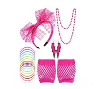 ASQzhuLIWing 7 pezzi accessori per costumi in maschera da donna anni '80, orecchini, collana e cerchietto in pizzo, guanti a rete, adatti per feste retrò anni '80