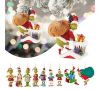 ASQzhuLIWing 8 decorazioni natalizie piatte 2D Grinch per l'albero di Natale, articoli per feste di compleanno, adatte per Halloween, Natale e Pasqua