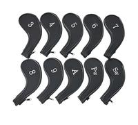 AsrMyjcx 10 Pezzi Copri Ferro da Golf Protezione Mazza Copertura Neoprene con Cerniera Numerata Set Sistemato Antiurto Adatto a Driving Range Trasferte Uso in Sacca, Nero