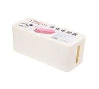 AsrMyjcx Cable Organizer Scatola Cavi Contenitore Passacavi Nascondi Cavi in HIPS con Coperchio in Bambù con Vani Laterali per, Bianco, Piccolo