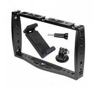 AsrMyjcx Supporto Telecamera Staffa Montaggio Action Camera Telaio Lega di Alluminio con Gabbia Compatta E Sgancio Rapido Adatto a Produzione Video Avventure, Nero, Con Morsetto Per Telefono C