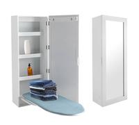 Asse da stiro a parete, girevole a 180°, multifunzione, con specchio anteriore, 4 ripiani e 2 ganci