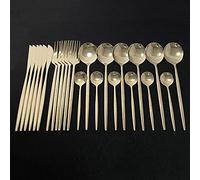 Assemblaggio da tavola, Set di posate in argento, set da 24 pezzi, stoviglie cucina in acciaio inossidabile, con coltello, forchetta, cucchiaio, lavabile in lavastoviglie, arcobaleno(Champagne)