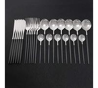 Assemblaggio da tavola, Set di posate in argento, set da 24 pezzi, stoviglie cucina in acciaio inossidabile, con coltello, forchetta, cucchiaio, lavabile in lavastoviglie, arcobaleno(Black/Silver)