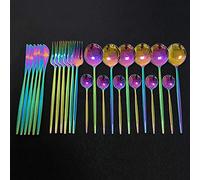 Assemblaggio da tavola, Set di posate in argento, set da 24 pezzi, stoviglie cucina in acciaio inossidabile, con coltello, forchetta, cucchiaio, lavabile in lavastoviglie, arcobaleno(Rainbow)