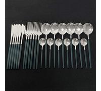 Assemblaggio da tavola, Set di posate in argento, set da 24 pezzi, stoviglie cucina in acciaio inossidabile, con coltello, forchetta, cucchiaio, lavabile in lavastoviglie, arcobaleno(Green Silver)