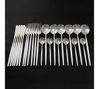Assemblaggio da tavola, Set di posate in argento, set da 24 pezzi, stoviglie cucina in acciaio inossidabile, con coltello, forchetta, cucchiaio, lavabile in lavastoviglie, arcobaleno(White Silver)