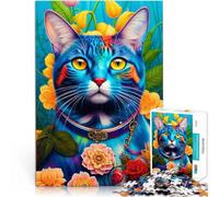 Assemblaggio del modello Gatto blu con fiori Puzzle da 2000 pezzi per adolescenti 70x100cm Migliorare l'amore tra le coppie