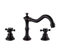 Assiavree Rubinetto Tipo Split del Bacino Caldo E Freddo del Miscelatore Nero A Tre Fori Antico Bagno (Color : Black)