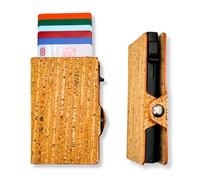 Assisi Style Portafoglio vegano porta carte RFID con fermasoldi, portafoglio sottile pop up per uomini e donne, regalo in sughero, in scatola, Marrone, Slim, Sughero a righe