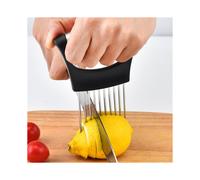 Assistente per affettare le cipolle corte blu, utensile da cucina per tagliare le cipolle, resistente e comodo.