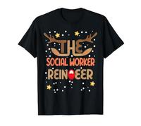 Assistente Sociale Renna Divertente Natale Assistente Sociale Maglietta con Stampa Grafica Economica, Uomo, Nero, L