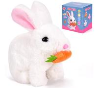 Asslye Giocattoli interattivi, coniglio che salta, coniglio di peluche piccoli, suoni e orecchie e naso si muovono, coniglietto di peluche per regali di Pasqua (bianco + confezione regalo)