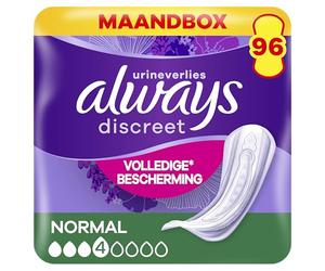 Assorbenti Always Discreet per perdite urinarie Donne Normali 96 assorbenti (4x24 pezzi) Protezione completa*. Incredibile discrezione (la confezione può variare)