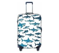 ASSORT Copertura elastica per valigie da viaggio, motivo squalo, con stampa di vari gesti, antigraffio, lavabile, multi-formato, bianco, X-Large