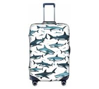 ASSORT Copertura elastica per valigie da viaggio, motivo squalo, con stampa di vari gesti, antigraffio, lavabile, multi-formato, bianco, Medium