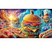 Assorted fast food spread with burgers_fries_pizza_and drinks Puzzle 1000 pezzi in carta riciclata per adulti - Regalo divertente & Attività familiare Decorazione murale 38x26/1000pcs