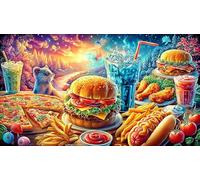 Assorted fast food spread with burgers_fries_pizza_and drinks Puzzle 1000 pezzi per adulti e bambini - Gioco per la famiglia divertente & Stimolante Idea regalo perfetta 38x52/1000pcs