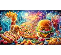 Assorted fast food spread with burgers_fries_pizza_and drinks Puzzle 1000 pezzi per adulti - Gioco per la famiglia difficile & Stimolante Attività domestica 75x50/1000pcs