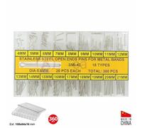 Assortimento di 360 coppiglie fendues o perni spaccati ø 0.80 mm per bracciali
