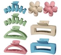Assortimento di 8 fermagli per capelli grandi, da donna, a forma di fiore, per capelli spessi, antiscivolo, multistili, colori neutri (Beige/Pink/Green/Blue)