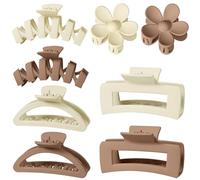 Assortimento di 8 fermagli per capelli grandi, da donna, a forma di fiore, per capelli spessi, antiscivolo, multistili, colori neutri (Beige/Milk coffee)