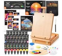 Assortimento di pittura acrilica, Shuttle Art 59 impacchettare articoli di pittura professionale con pannelli di legno Easel, 30 Colori Acrilici, tela, spazzole, tavolozza, Kit per adulti