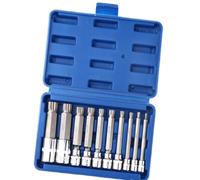 Assortimento lungo di chiavi a bussola scanalate in acciaio legato | Gruppo driver da 10 pezzi per hardware da incasso, uso di riparazione domestica e manutenzione garage
