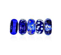 Assortimento Misto Di 5 Bundle Sfumature Traslucide Di Nero Blu Navy Argento Oro Foglia Di Murano Swirl Charm Bead Spacer Per Donne Nucleo In Argento Sterling .925 Si Adatta Al Bracciale Europeo