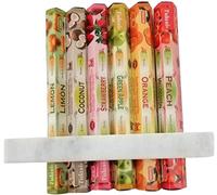 Assortimento Mix Incensorio Aromatico Naturale Aromaterapia - 6 Pacchetti da 20 Unità c.u.+ Supporto Incensario Marmo Bianco 26 x 3,5 cm. - Porta Incenso Molto Resistente ed Elegante