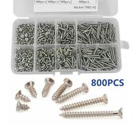 Assortimento Viti Autofilettanti 800pz Testa Piatta Kit Serratura Acciaio Inox