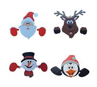 ASSR 4 decorazioni natalizie divertenti per recinzioni, motivo: pinguino, pupazzo di neve, Babbo Natale, alce e nastro magico, decorazione da parete per recinzione di Natale