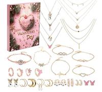 ASSRECT Calendario dell'Avvento Gioielli San Valentino 2026, 24 Sorprese Bracciale Collana Anello Orecchini in Zinco Alliato, Regalo Romantico per Donne Ragazze Adolescenti