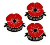 ASSRECT Spilla a forma di papavero rosso, confezione da 3 spille per il | Accessorio smaltato in lega di zinco, spilla decorativa a forma di fiore rosso per occasioni del giorno della memoria