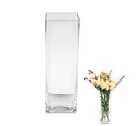 ASSRECT Vaso Vetro Trasparente 30cm Vaso di Vetro Quadrato Grande Vaso Fiori Vetro Alto Centrotavola Moderno Vaso Fiori in Stile Minimalista per la Casa, Soggiorno, Tavolo, Ufficio, 30 x 10 cm