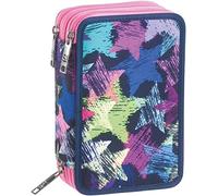 Astuccio Scuola SJ Ever 3 Scomparti - Starry Girl Bambina - Completo di Matite, Pennarelli - Viola, Rosa