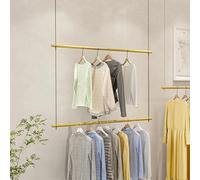 Asta appendiabiti per soffitto Appendiabiti da Soffitto Scaffali for abiti montaggio,regolabile in altezza Armadio da Parete Barre Metallo Display Rack,organizzazione appendere vestiti scaffale(Gold,8