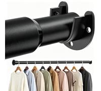 Asta Armadio Appendini Estensibile 43-135 cm con 2 Supporto (nero) | Barra per Armadio, Camera, Doccia e Camper, Maxi Lunghezza Extra Large, Diametro Robusto