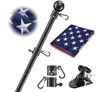 Asta bandiera della casa con bandiera americana, kit residenziale per aste con asta bandiera in metallo senza grovigli, 3 x 5 ricamato bandiera statunitense, staffa di supporto, aste resistenti per esterni e veranda, colore: nero