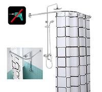 Asta curva per tenda da doccia per vasca da bagno a forma di L, asta telescopica in acciaio inossidabile, senza trapano, asta per tenda da doccia ad angolo, antiruggine, lunghezza regolabile, facile